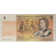 AUSTRALIA 1966 . ONE 1 DOLLAR BANKNOTE . COOMBS/WILSON . FIRST PREFIX AAA